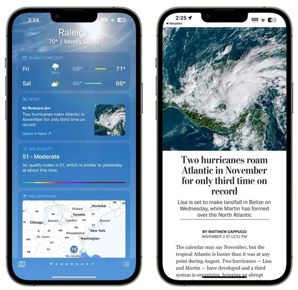 湛江苹果14维修分享iPhone 14手机如何看天气时顺带看新闻 