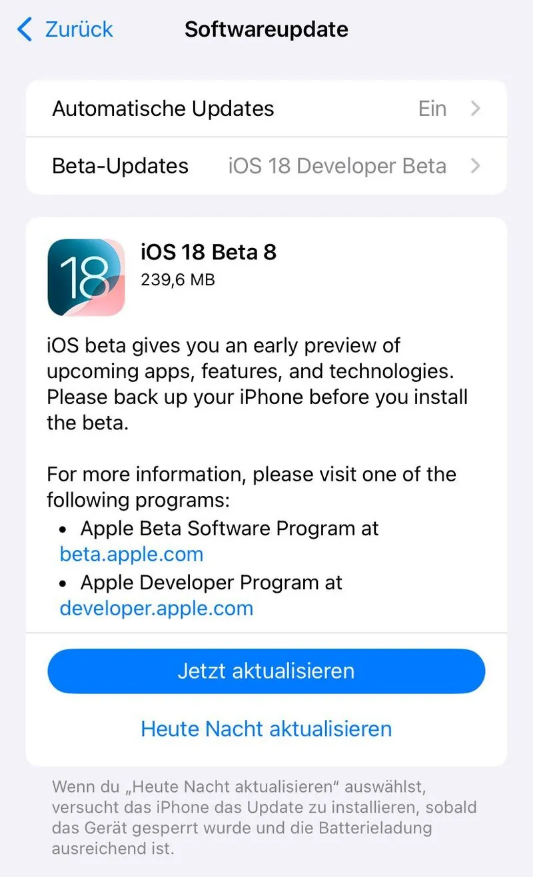 湛江苹果手机维修分享苹果 iOS / iPadOS 18 开发者预览版 Beta 8 发布 